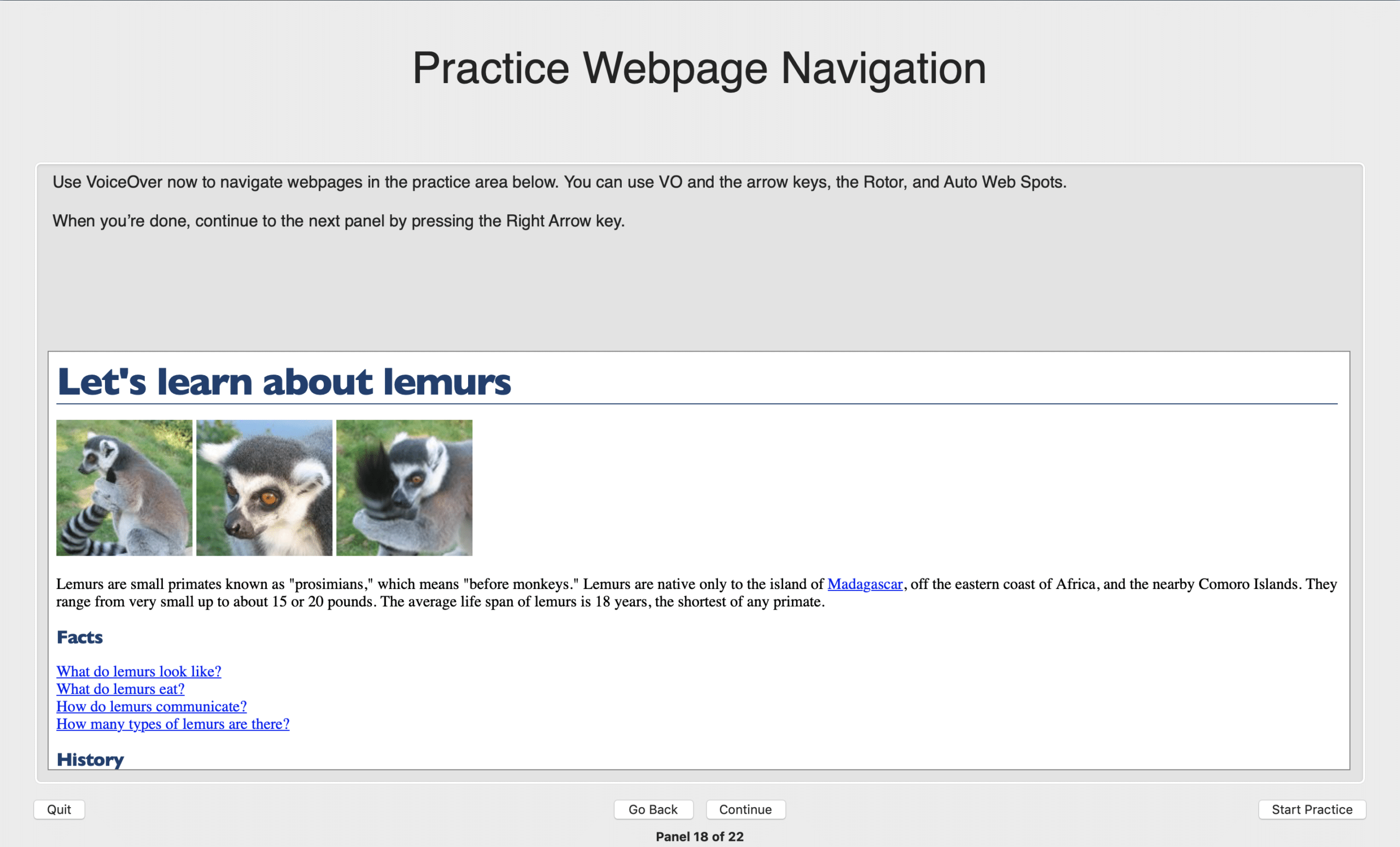 VoiceOver-Practice Web Page Navigation - Step 18 of 22