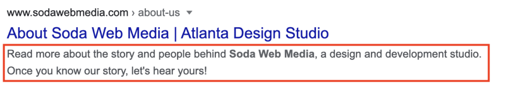 Example of how the description tag shows up in google search