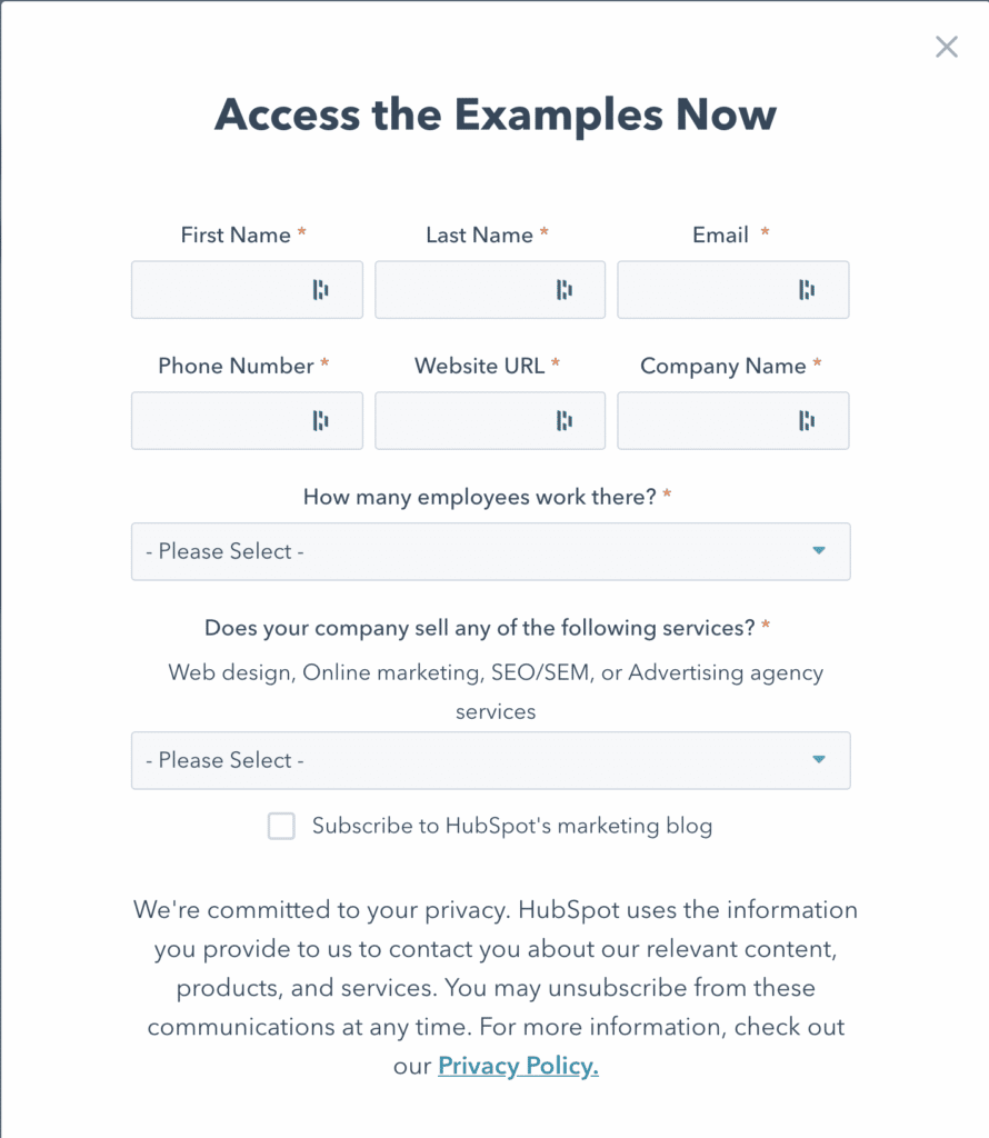 Signup form with 9 fields 