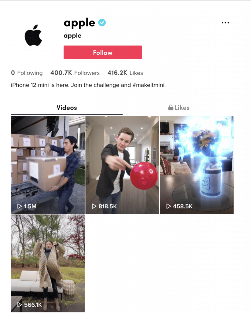 Apple's profile on TikTok.