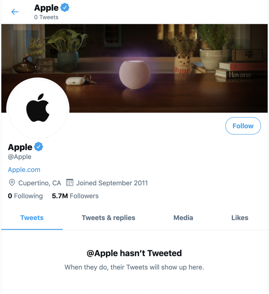 Apple's profile on twitter.