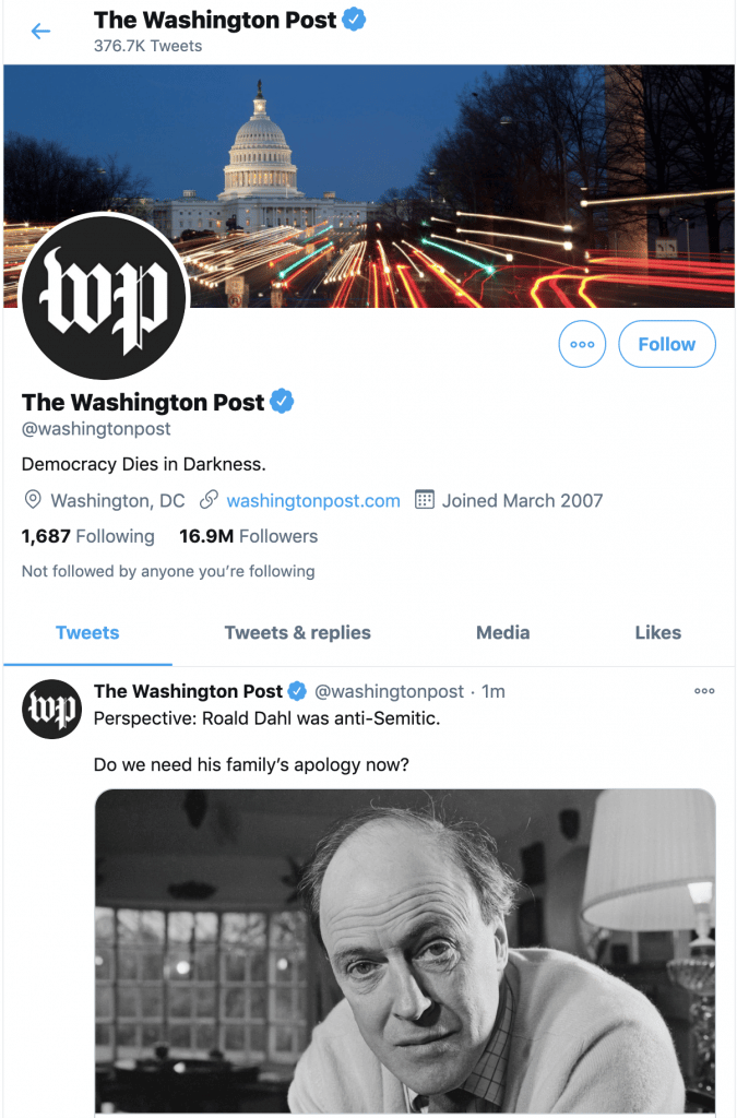 Washington Post's profile on twitter.