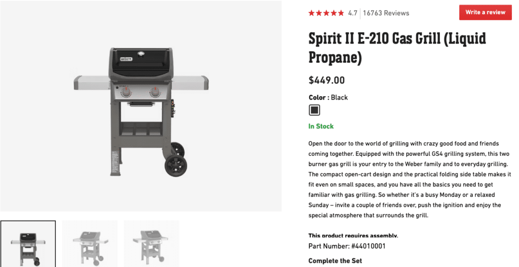 weber spirit ii e 210 gas grill liquid propane product description