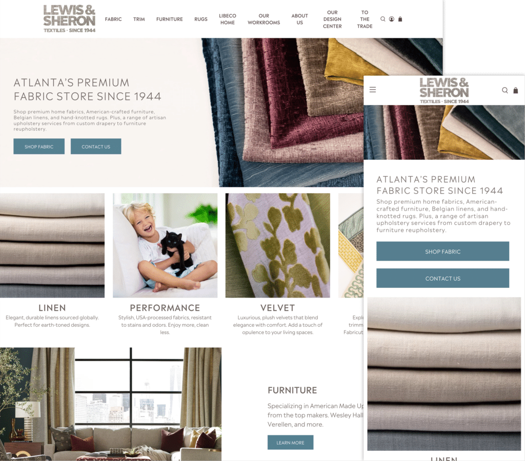 Atlanta premium fabric store since 1944 homepage view.