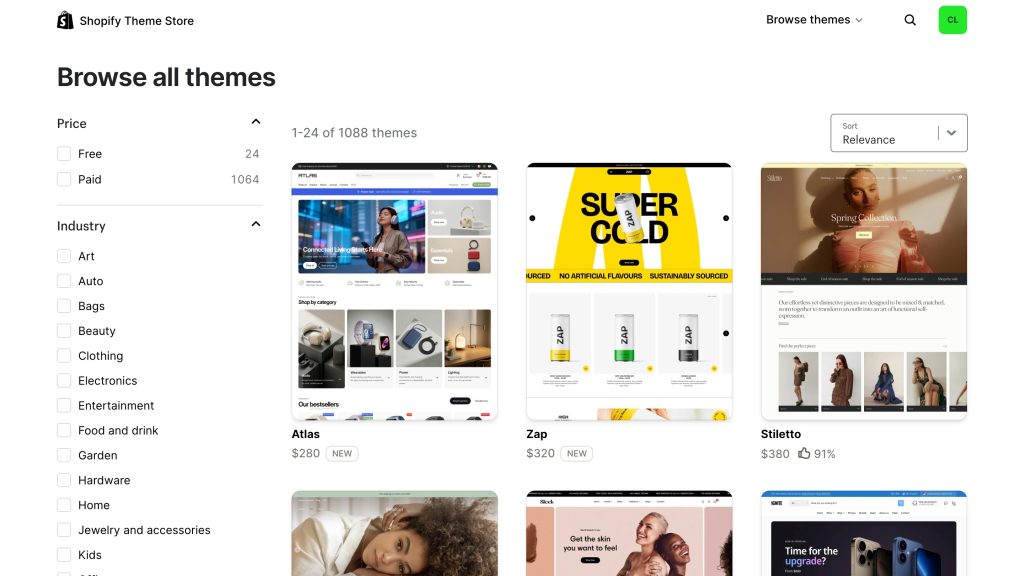shopify theme store