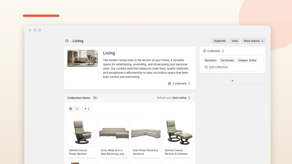 New Shopify collections admin: a Living collection assembled from sub collection sources